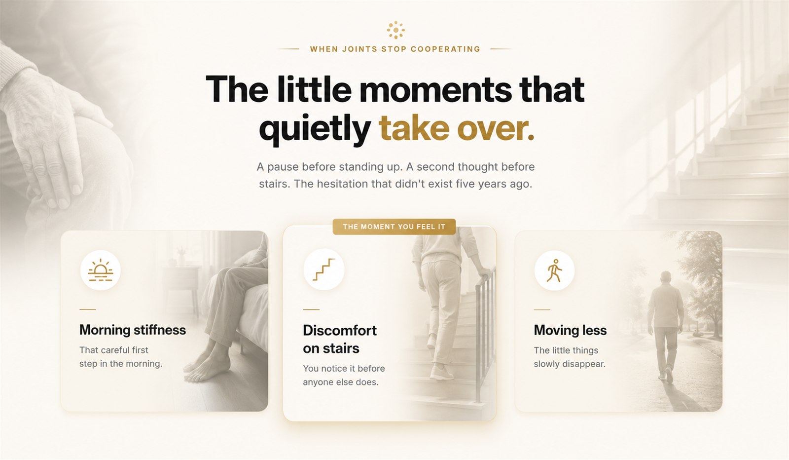 When joints stop cooperating: morning stiffness, discomfort on stairs, moving less.